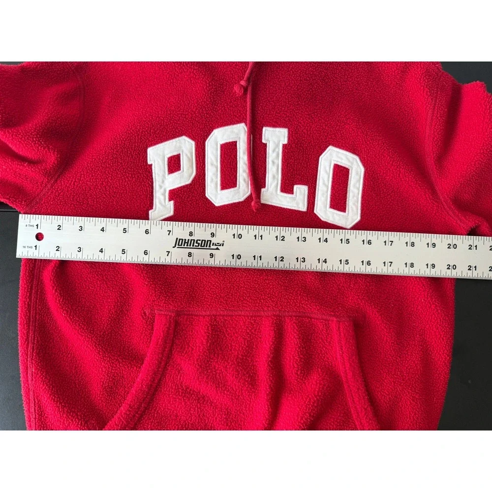 Polo Ralph Lauren Red Fleece Hoodie USA Flag Patch Sweatshirt Small